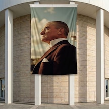 Mustafa Kemal Atatürk Yan Portre Poster Bayrak Premium Raşel Kumaş Ata71 2x3m Diğer
