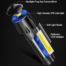 Geeroyoo Usb Şarjlı Ayarlanabilir Cob El Feneri, 3 Işık Modlu Taşınabilir Aydınlatma, Su Geçirmez Tasarım, Dahili Pil, Alüminyum Alaşımlı. Gümüş