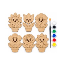 Çocuklar İçin Ahşap Çiçek Boyama Seti 6 Desen 17 Cm Mdf