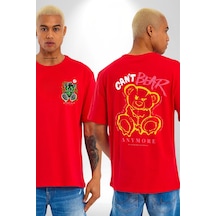 Artık Katlan Kırmızı Oversize Unisex Ön Ve Sırt Baskılı Tişört Kırmızı