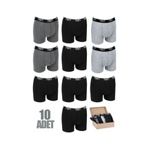 Teet Premium Erkek Boxer10'Lu Set Pamuklu Düz Renk Tam Kalıp Siyah Gri 001