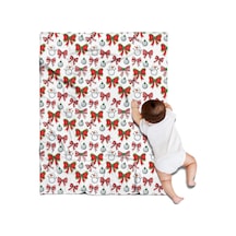 Noel Desenli 30x40 İnç Polar Battaniye, Yumuşak, Hafif Ve Kalın, Erkek, Kadın Ve Çocuk İçin Noel Kurdele Kar Tanrısı