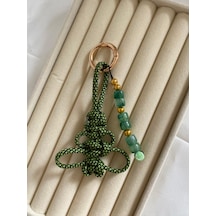 Lina&collection El Yapımı Çanta Süsü / Charm Yeşil Siyah Gold