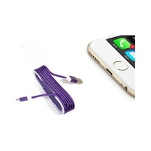 iPhone Uyumlu Örgü Şeklinde Renkli Çelik Şarj Data Kablosu - Mor Sarı