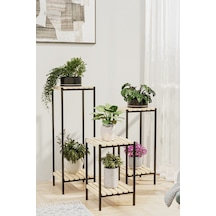 Bino Saksılık 3 Lü Set Ahşap Çiçeklik Dekoratif Lüks Bahçe Mobilyası Saksı Standı Bahçe Balkon Rafı