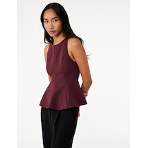 Koton Slim Fit Kolsuz Bisiklet Yaka Peplum Bluz Mor 6wak30003pw Mor