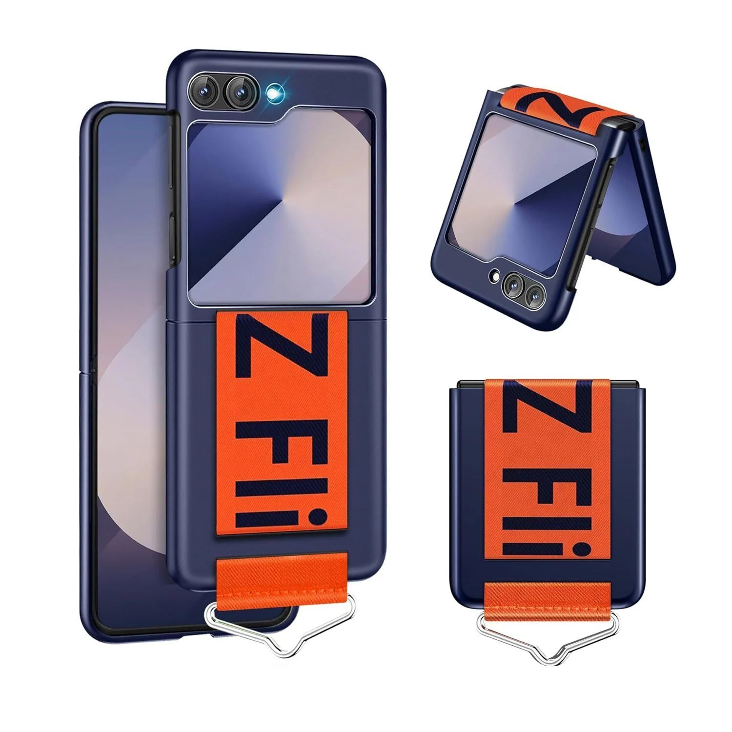 Microcase Samsung Samsung Galaxy Uyumlu Z Flip 7 Parmak Tutuculu Kayış Askılı Plastik Kılıf - Al3007 Lacivert