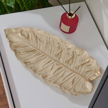 Deco Leaf Dekoratif Tabak - Beyaz / Gold - 37x16 Cm