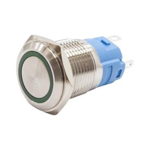 16A-P1-E 16Mm Düz Yaylı Işıklı Metal Buton - Yeşil