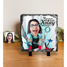 Kişiye Özel Bayan Kuaför Karikatürlü Dekoratif Doğal Taş - 1