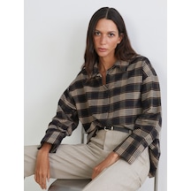 Lcw Vision Siyah Ekose Oversize Kadın Gömlek