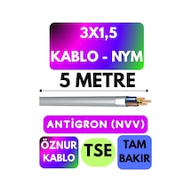 Öznur 3x1,5 Nym Antigron Kablo, 5 Metre, Gri