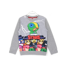 Brawl Stars Baskılı Erkek Çocuk Sweatshirt 5 - 14 Yaş Gri