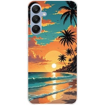 Samsung Galaxy A25 Uyumlu Tropikal Sahil Ve Gün Batımı Baskılı Silikon Kılıf Renkli