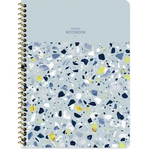 Çizgili 16x22 Cm 80 Yaprak Plastik Kapak Telli Defter 60 Gram Beyaz Sayfa Terazzo Mavi