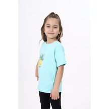Toontoy Kids Toontoy Kız Çocuk Baskılı Bisiklet Yaka Kısa Kollu Tişört Mint Yeşili