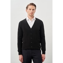 Siyah Uzun Kol Örme V Yaka Comfort Fit Rahat Kesim Klasik Triko Siyah