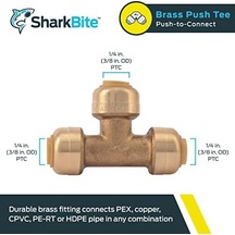 Sharkbite 1/4 İnç 3/8 İnç Od Tee, Pirinç Tesisat Bağlantısı Bağlantısı İçin İtin, Pex Boru, Bakır, Cpvc, Pe-rt, Hdpe, U358lfa