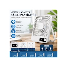 Masaüstü Şarjlı Fan 5 Hız Kademeli Ultra Ince Led Şarj Göstergeli Asılabilir Vantilatör Serinletici Mini Klima