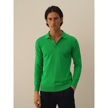 Xint Yeşil Regular Fit Polo Yaka Pamuklu Kazak 801743