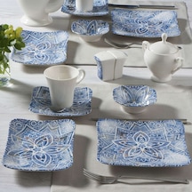 GÜRAL GÜRAL SPİNOZA 36 PARÇA 6 KİŞİLİK KARE BONE KAHVALTI TAKIMI - 1006 Beyaz - Mavi