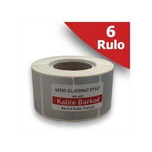 40x30 Silvermat Etiket | 6 Rulo Metalize Demirbaş Barkod Etiekti