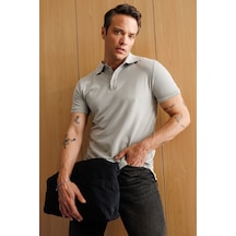 Genius Store Erkek Çekmeyen Pamuklu Kumaş Regular Fit Standart Kesim Polo Yaka Tişört Poloyaka-t-shırt1 Gri