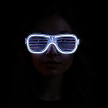 Beyaz Led Işıklı Parti Gözlüğü - Neon Glow Şerit Gözlük 3 Modlu Yetişkin
