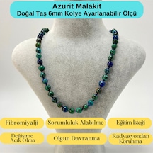 Yıldız Doğal Taş Azurit Malakit Doğal Taş 6 MM Makrome Kolye 45 CM - 55 CM Ayarlanabilir Lacivert
