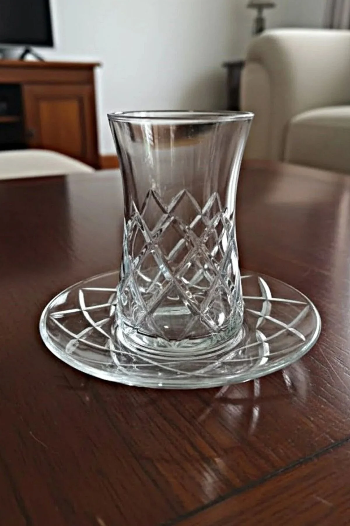 Paşabahçe Heybeli Kesme Dekor 12 Parça Çay Seti 6 Kişilik Premium Sunum & Çeyizlik Cam Takım Şeffaf
