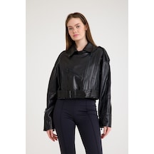 Oversize Bayan Deri Ceket Vb-16-bk-2796-24024 Siyah