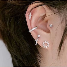 Flybuy Çapraz Tragus Piercing Küpe - Kristal Damızlık Halter Kıkırdak Hoop - Gümüş, 1.50 Cm Gümüş