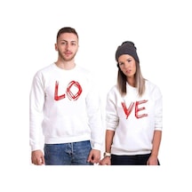 Tshirthane Lo Ve Aşk Sevgili Kombinleri Unisex Sweatshirt Kırık Beyaz