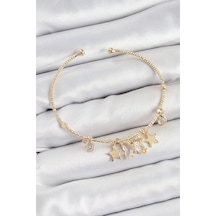 Pirinç Zirkon Taşlı Kelebek Ve Yıldız Model Gold Renk Charm Bileklik Altın