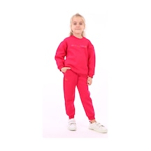 Toontoy Kız Çocuk Oversize Bisiklet Yaka Büzgülü Balon Kollu Baskılı Sweatshirt - 3 İplik Şardonlu Fuşya