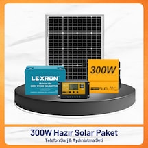 300w Solar Paket Telefon Şarj Ve Aydınlatma Seti + 55w Monokristal Panel + Tam Sinüs İnverter