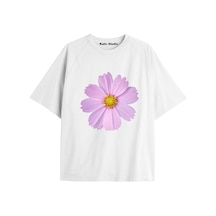 Kalic Studio Kadın Çiçek Özel Baskılı Renkli Oversize Penye Pamuklu Bisiklet Yaka T-shirt Beyaz-14