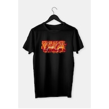 Flood Of Style Erkek Siyah Grande Gala Baskılı Oversize Bisiklet Yaka Tshirt