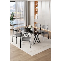 Canisa Jolin Serisi Mdf 90x168 Siyah Mermer Desen Masa Takımı 4 Gri Metal Sandalye Siyah Mermer Desen Masa, Gri Sandalye