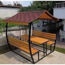 Puhu Ahşap Aksesuar Japon Çatı Model Ahşap Kamelya/çardak Piknik Masası 6 Kişilik Jkç6-96 Çok Renkli