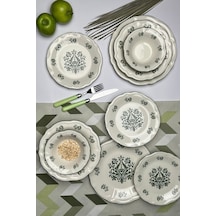 Tabak Evi Stoneware Flower Green Yemek Takımı 6 Kişilik 24 Parça