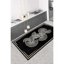 West Home Dijital Baskı Yıkanabilir Kaymaz Taban Salon Halısı Mutfak Halısı Yolluk Wh 523 Black