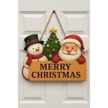 Yılbaşı Ahşap Kapı Süsü Noel Babalı Ahşap Kapı Yılbaşı Kapı Süsü Dış Mekan Süslemeleri Noel Çelengi 30-18 Cm