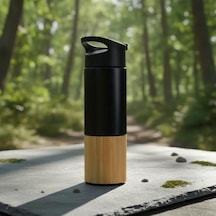 450 Ml Bambu Kaplamalı Çelik Termos - Siyah, Mavi Ve Kırmızı Renk Seçenekli Sızdırmaz Isı Yalıtımlı Seyahat Termosu Siyah Açık Beyaz