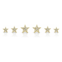 Çelik 6lı Yıldız Küpe Seti Gold