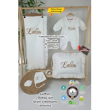 Gros Shop Müslin Yeni Doğan 4katlı Organik %100pamuk Kişiye Özgü Nakışlı Hastane Çıkış Seti-papatya Model1 Beyaz