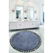 Nova Antrasit Yuvarlak 100x100 Cm Ponpon Saçaklı Kaymaz Tabanlı Antrasit