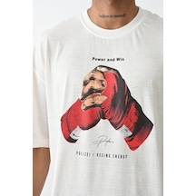 Assema Erkek Box Eldiven Baskılı T-shirt Kısa Kol Bisiklet Yaka Tişört - Beyaz Çok Renkli