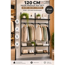 120 Cm Duvar Raf Askılık Sistemi 6 Raflı 2 Modül 200 Cm Konik Dikme Hazır Set Siyah