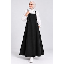 Bul-al Kadın Denim Jile Elbise Tokalı Askılı Uzun Jean Elbise Siyah
